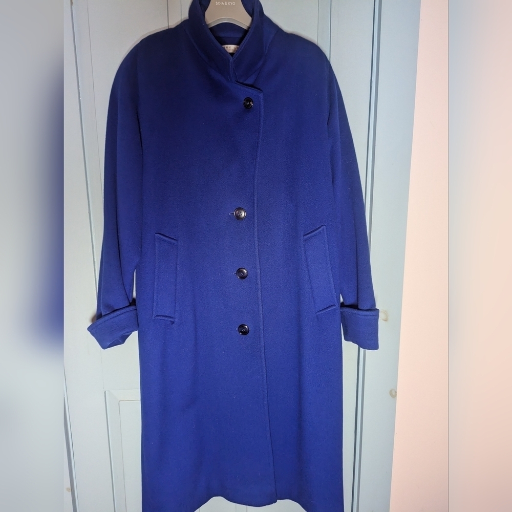 💙 Larry Levine Blue Wool Maxi Coat 6 petite luxury soft heavy Y2K NYE